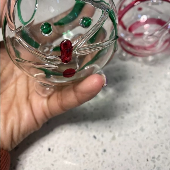 2 Hand-Blown Glass Cats (Made in Italy) Holiday Ornaments Green & Red - Picture 7 of 10